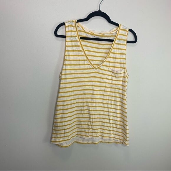 Madewell deep v neck tank yellow horizontal stripe (J1) - Picture 1 of 5